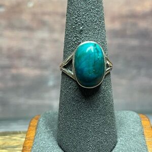 Sterling Silver 925 Chrysocolla Ring | Size 7.5 | Large Oval Stone